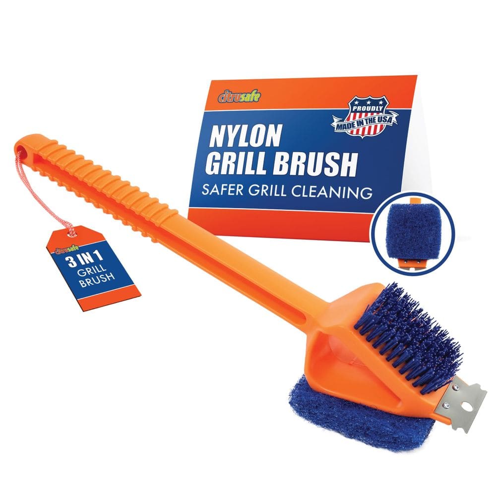 Escova para grelhar Citrusafe 3 em 1 de nylon não metálico segura EUA