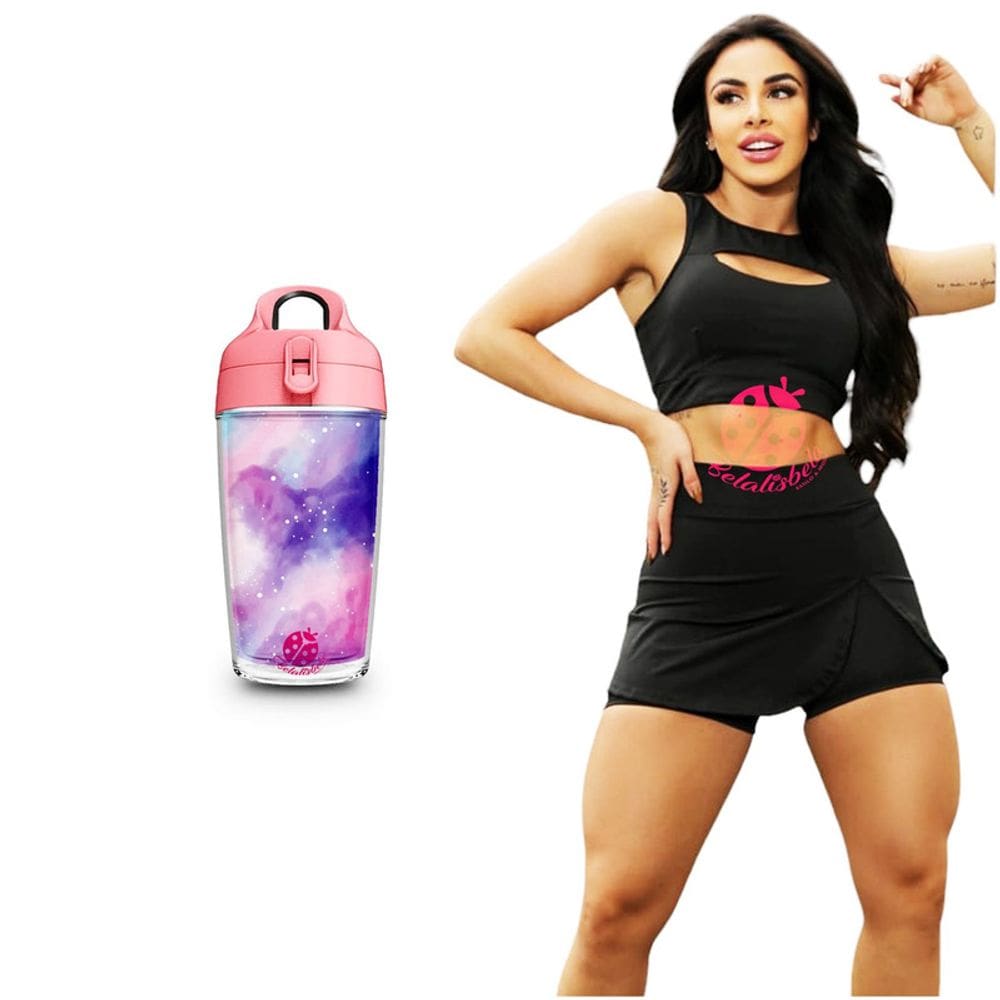 Kit Conjunto Short Saia E Top Fitness E Garrafa Squeeze