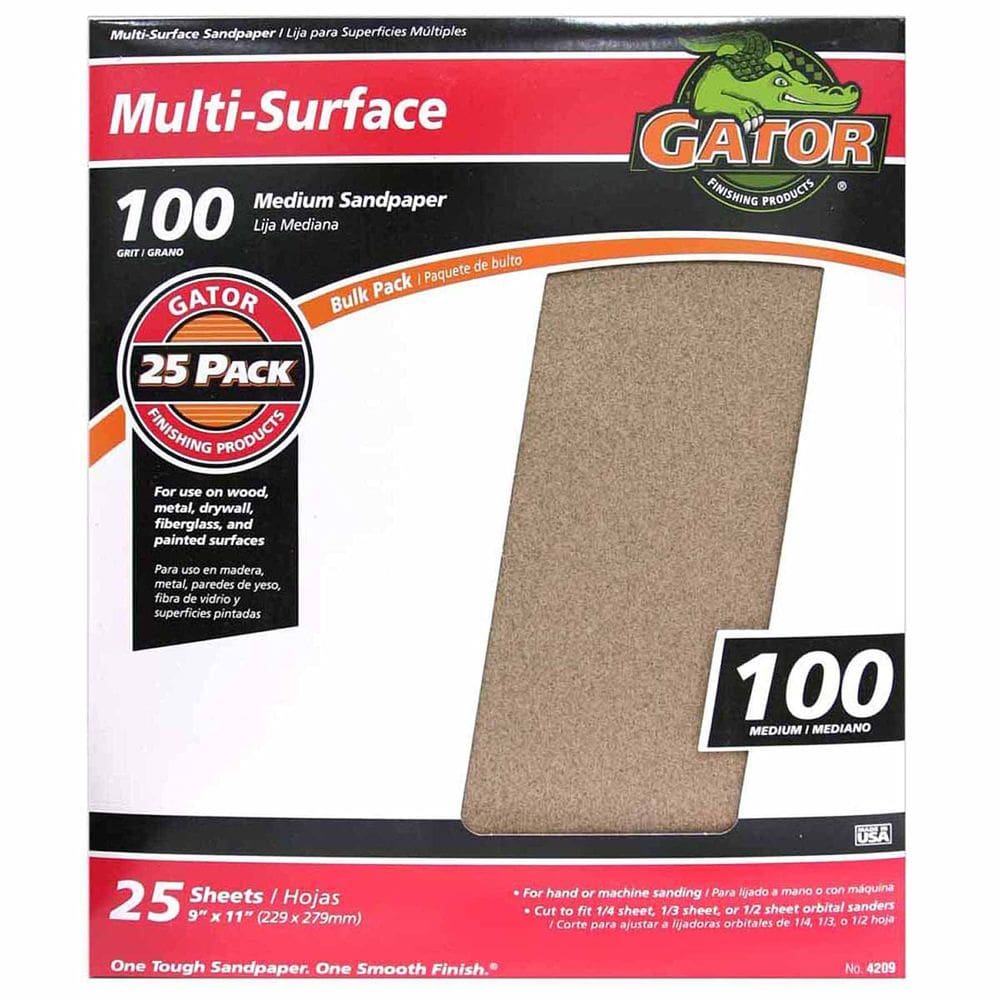 Folhas de lixa Gator Multi-Surface 100 Grit, 9 x 11 polegadas, pacote com 25