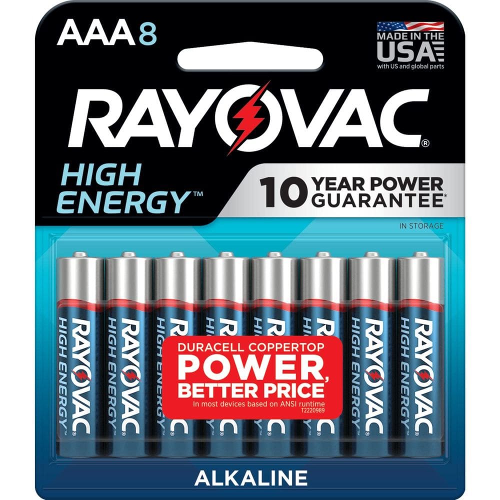 Bateria alcalina AAA de alta energia Rayovac, pacote com 8