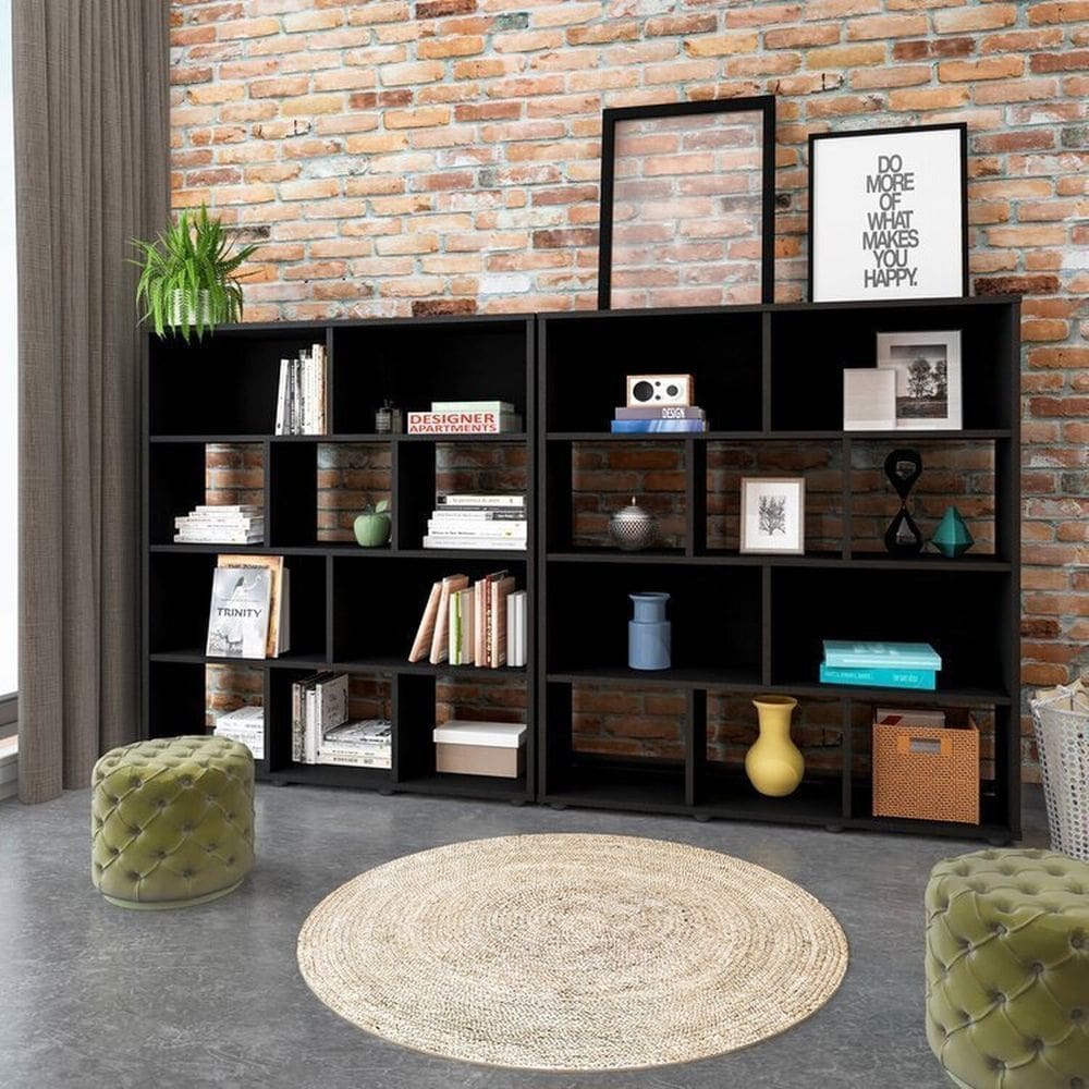 Conjunto de 2 Estantes Book com Diversos Nichos Preto