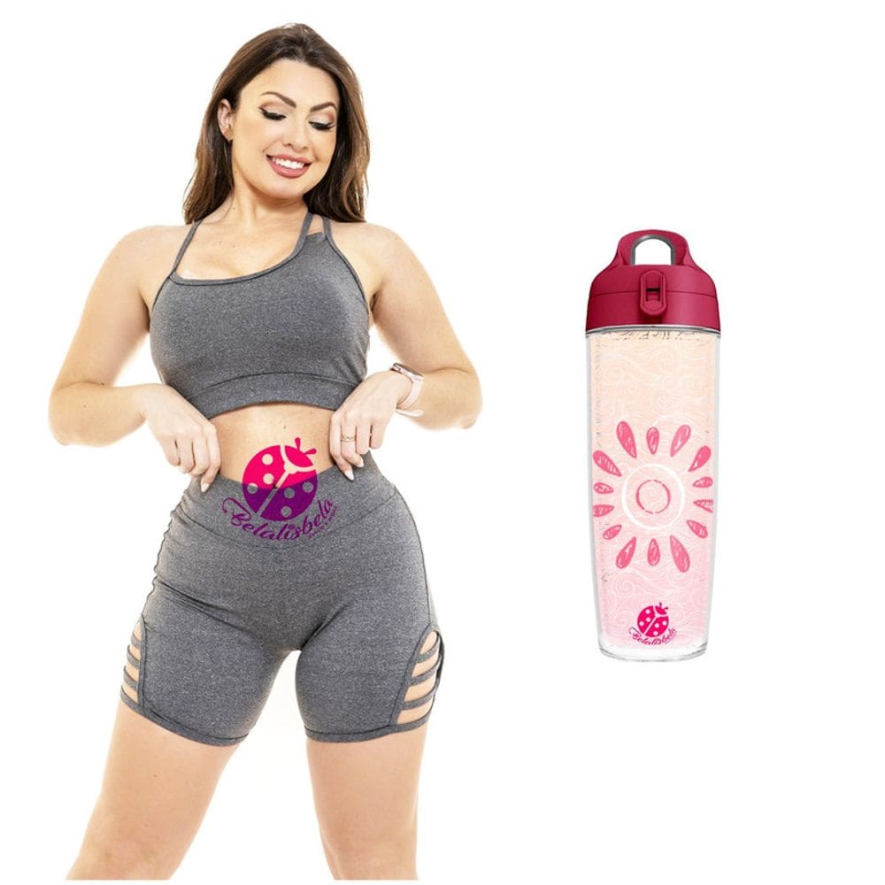 Kit Conjunto Bermuda E Top Fitness E Garrafa Squeeze