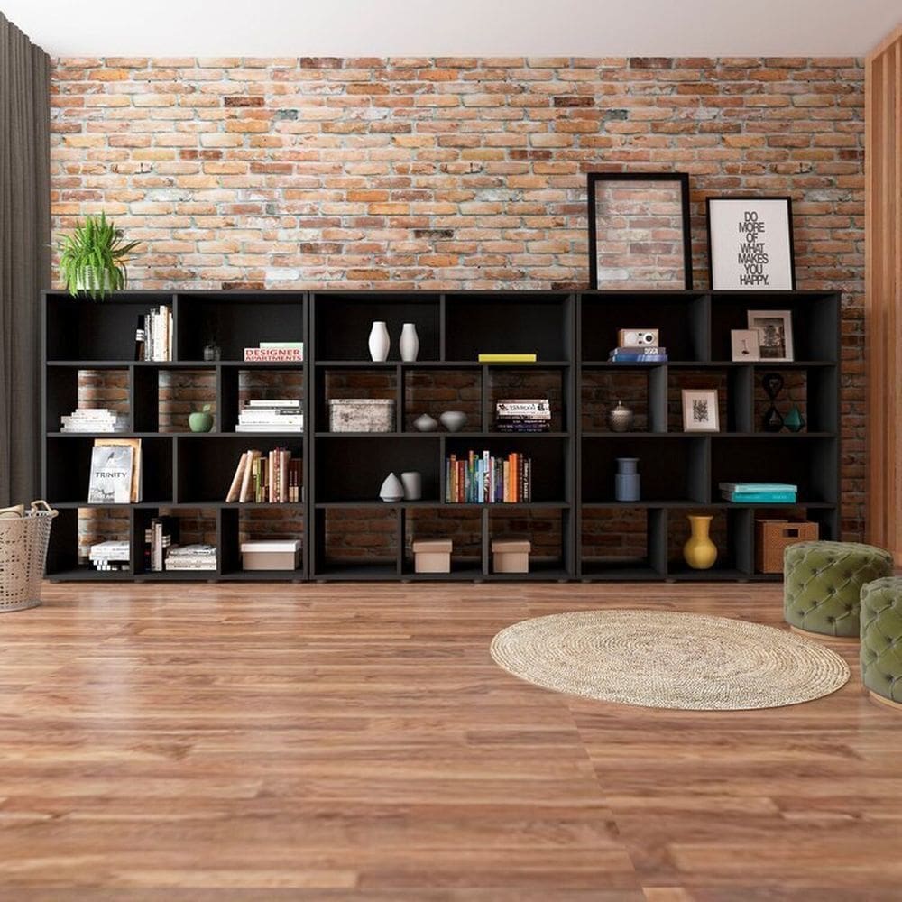 Conjunto de 3 Estantes Book com Diversos Nichos Preto