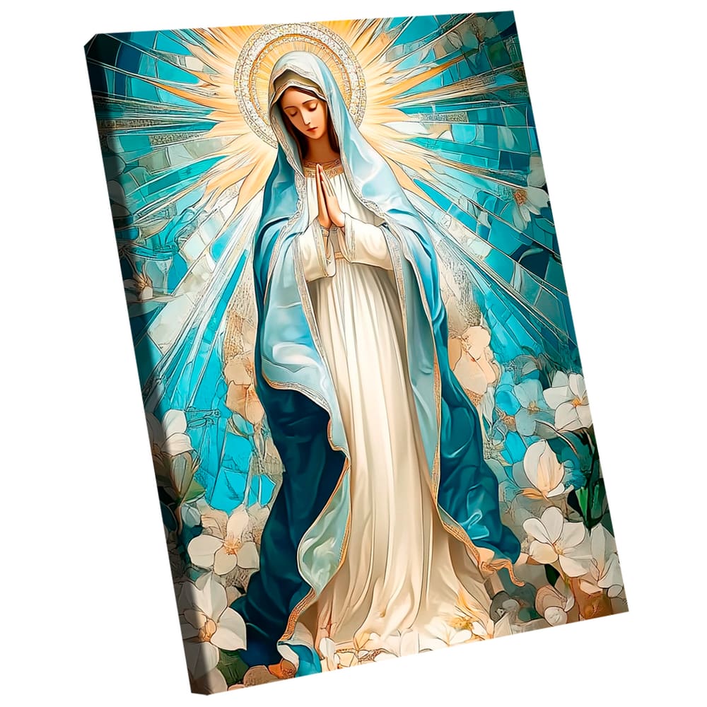 Quadro Decorativo Nossa Senhora Aparecida Branco e Azul