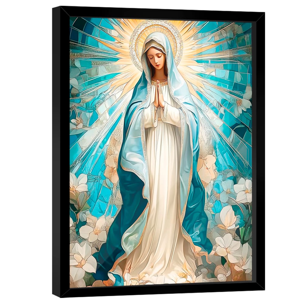 Quadro Decorativo Nossa Senhora Aparecida Branco e Azul