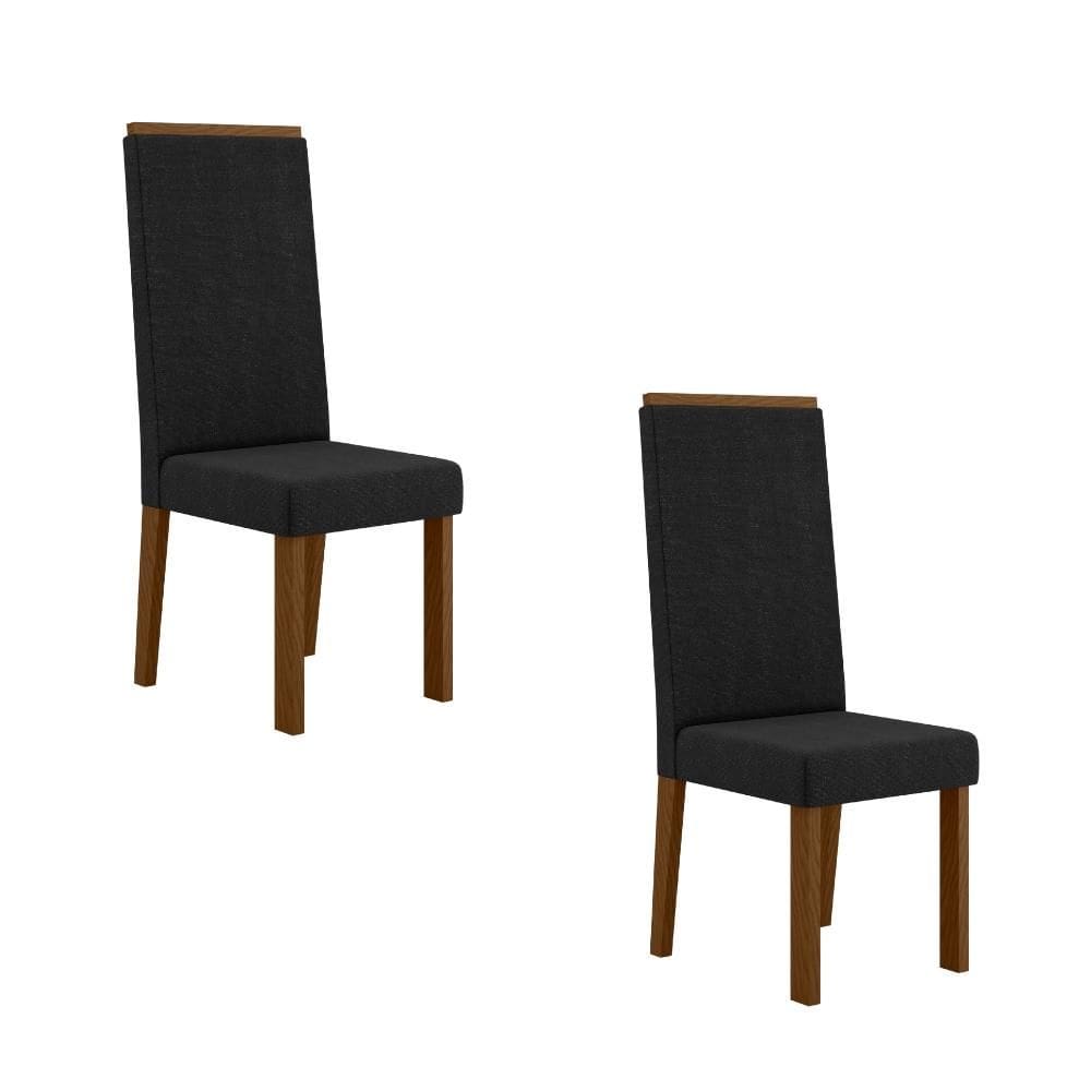 Kit 2 Cadeiras Livia Nuova – Madeira de Reflorestamento, Tecido Suede, Pés com Sapatilha Plástica Ambar/Suede Preto– Sonetto