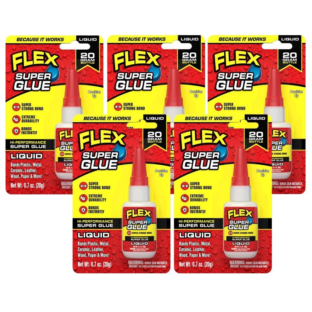 Frasco Super Glue Flex Seal de 20 g, pacote com 5 unidades, Clear Instant