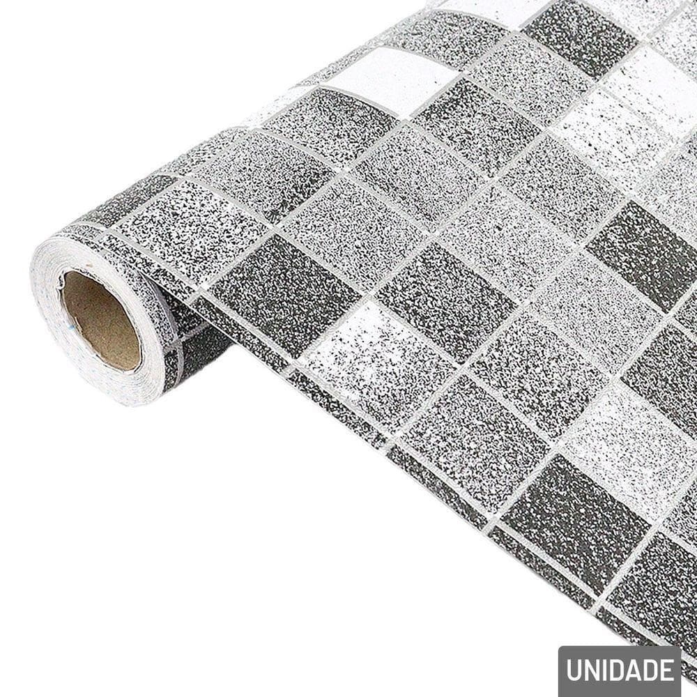 Papel De Parede 45cm X 5m Azulejo Cinza - Tudo Em Caixa