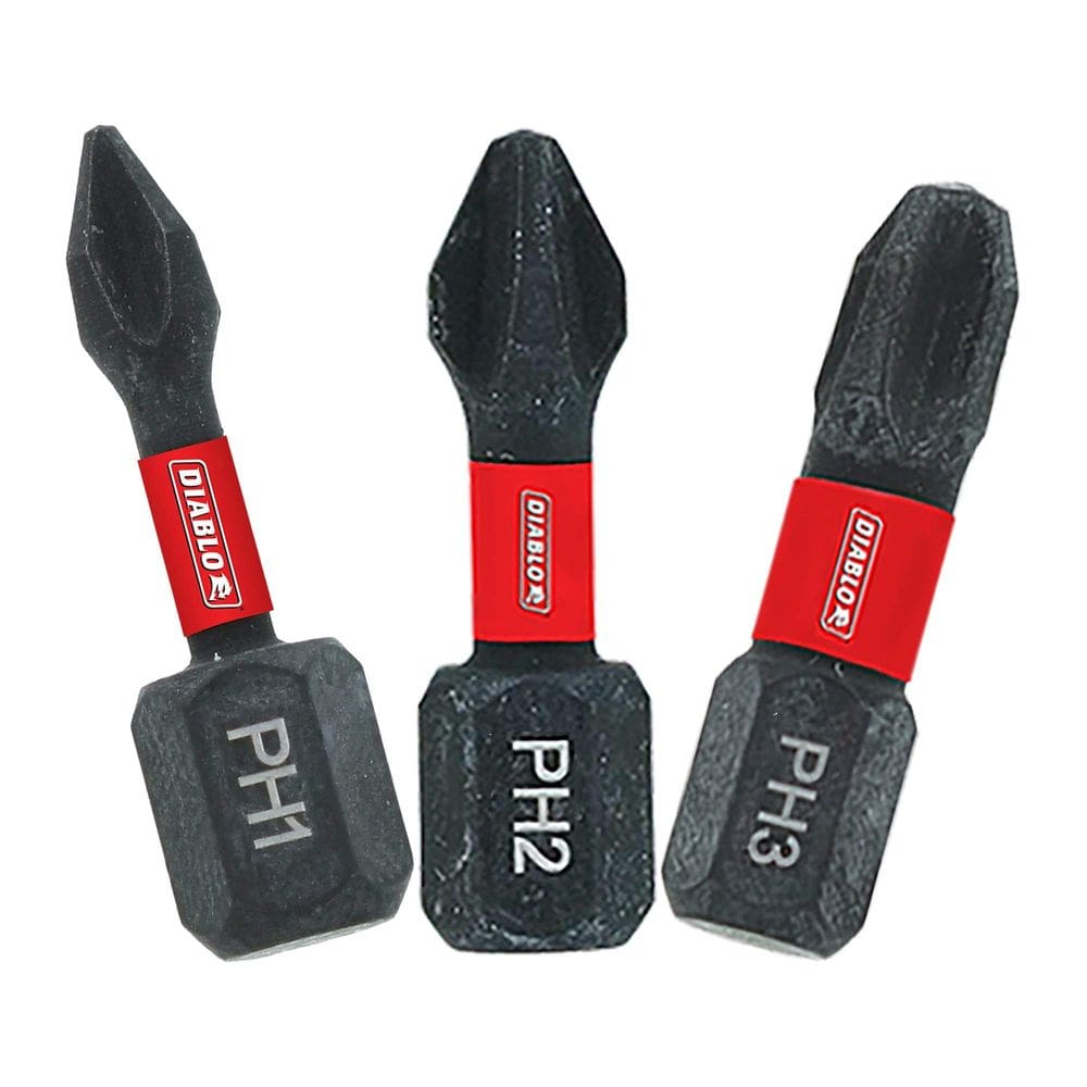 Puntas para Destornillador Phillips Diablo PH1 PH2 PH3 1/4” Hex 2.5 cm Paquete de 3