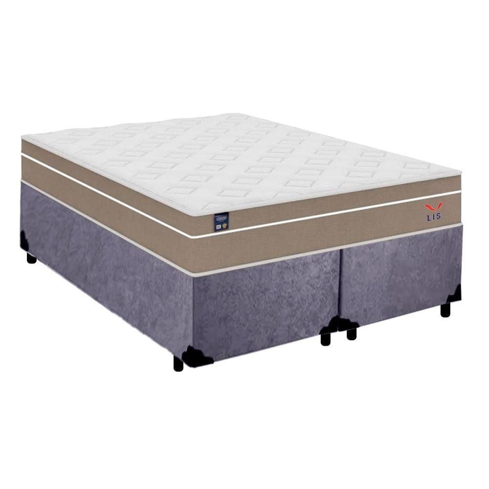 Cama Box Casal Bipartido Suede + Colchão Lis Molas Ensacadas Plumatex 138cm ? Suporta Até 120 Kg Por Pessoa