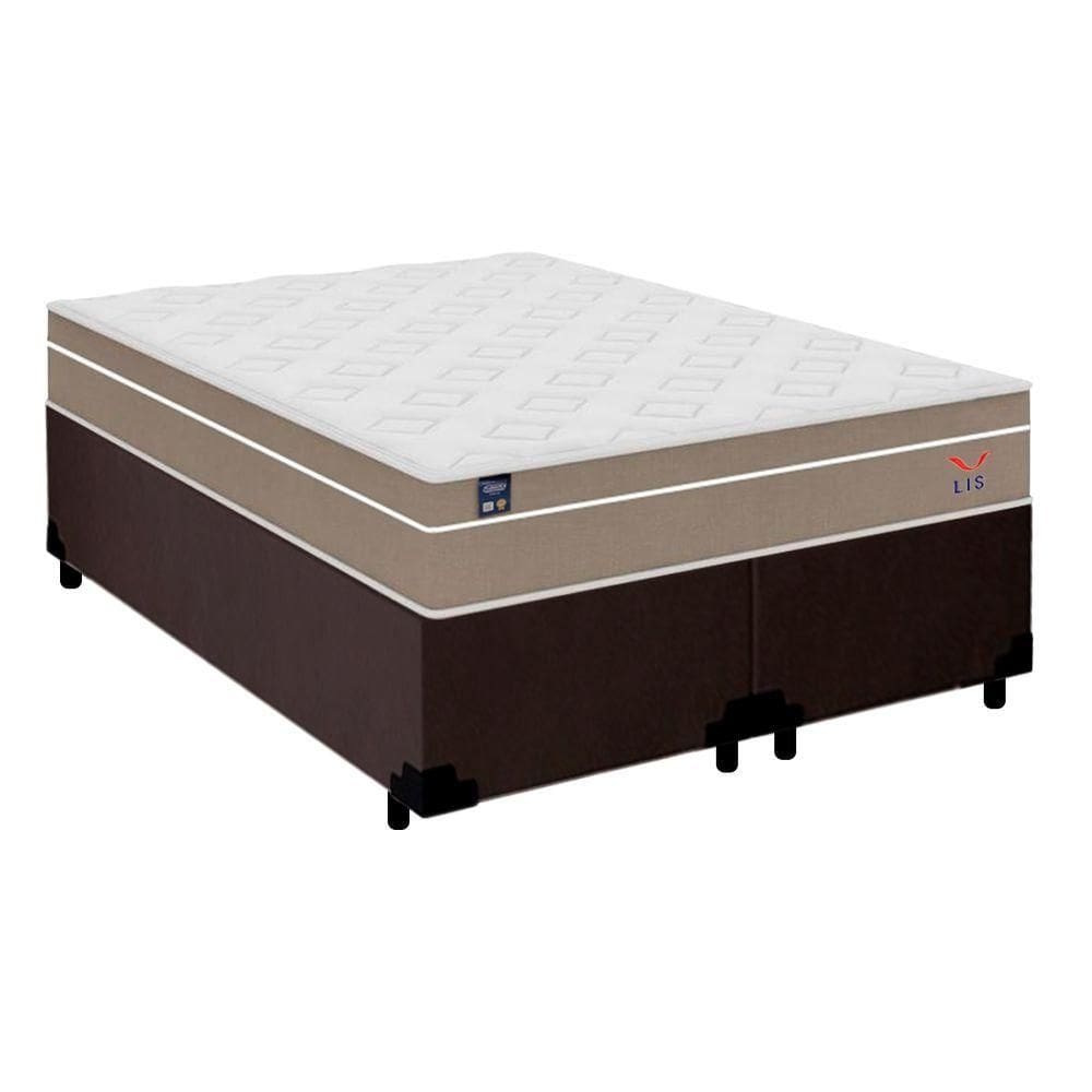Cama Box Casal Bipartido Suede + Colchão Lis Molas Ensacadas Plumatex 138cm ? Suporta Até 120 Kg Por Pessoa