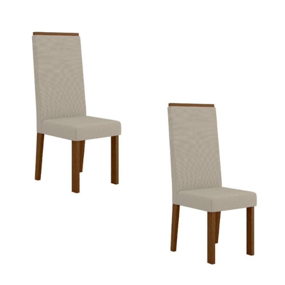 Kit 2 Cadeiras Livia Nuova – Madeira de Reflorestamento, Tecido Linho Claro Ambar/Off – Sonetto