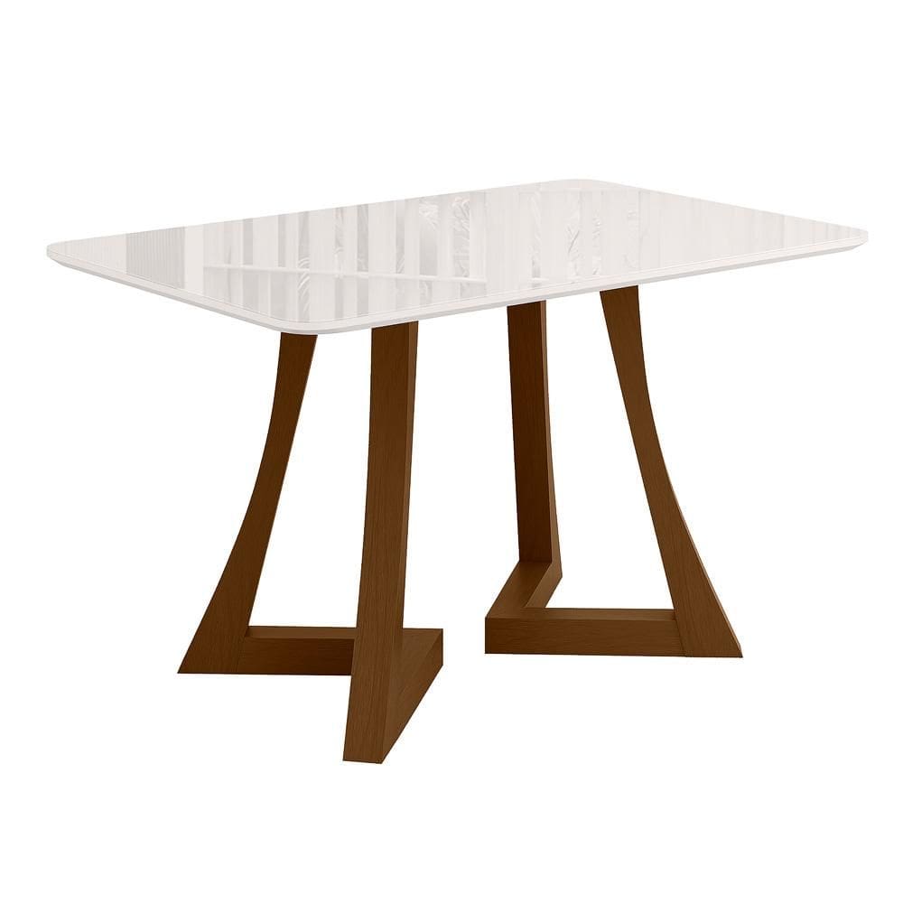 Mesa de Jantar Ana Retangular - Madeira de Reflorestamento com Vidro Ambar/Off - Sonetto