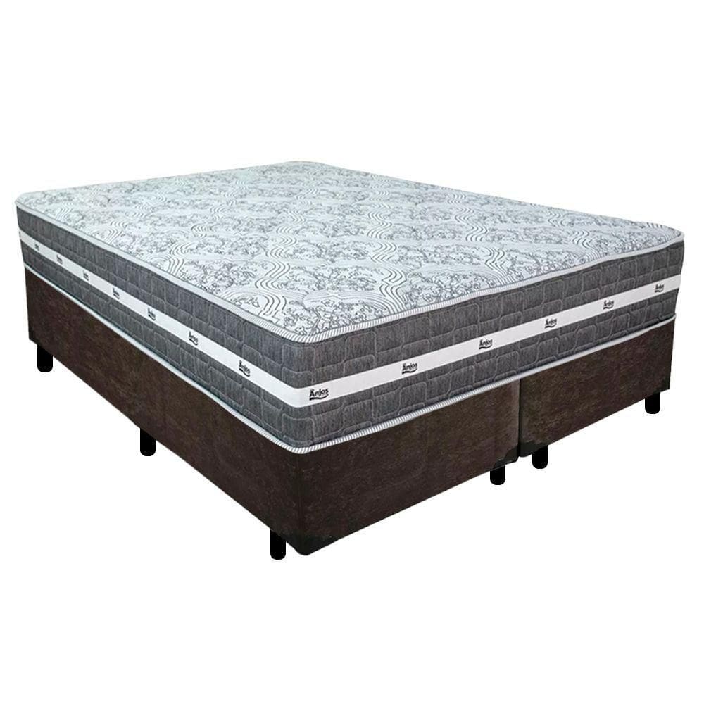 Cama Box Casal Bipartido Suede + Colchão Black Graphite Molas Ensacadas 138x188x64cm Marrom