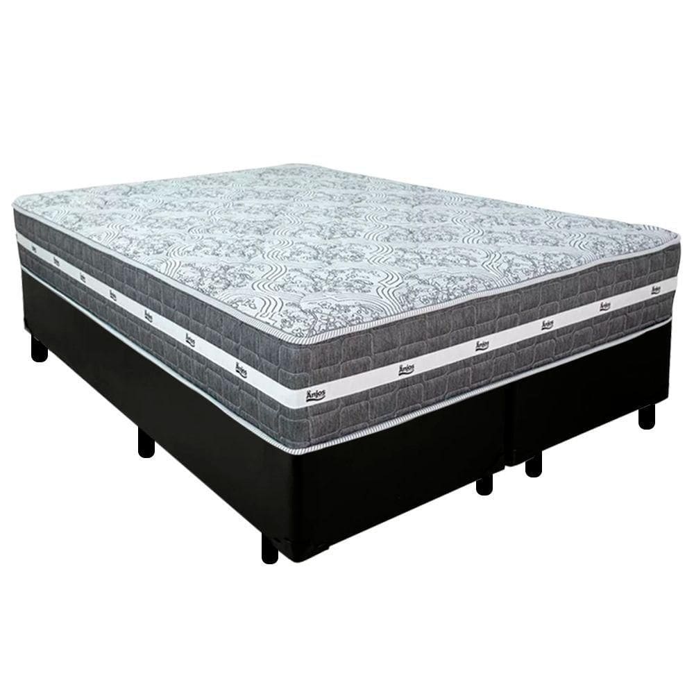 Cama Box Casal Bipartido Sintético + Colchão Black Graphite Molas Ensacadas 138x188x64cm Preto