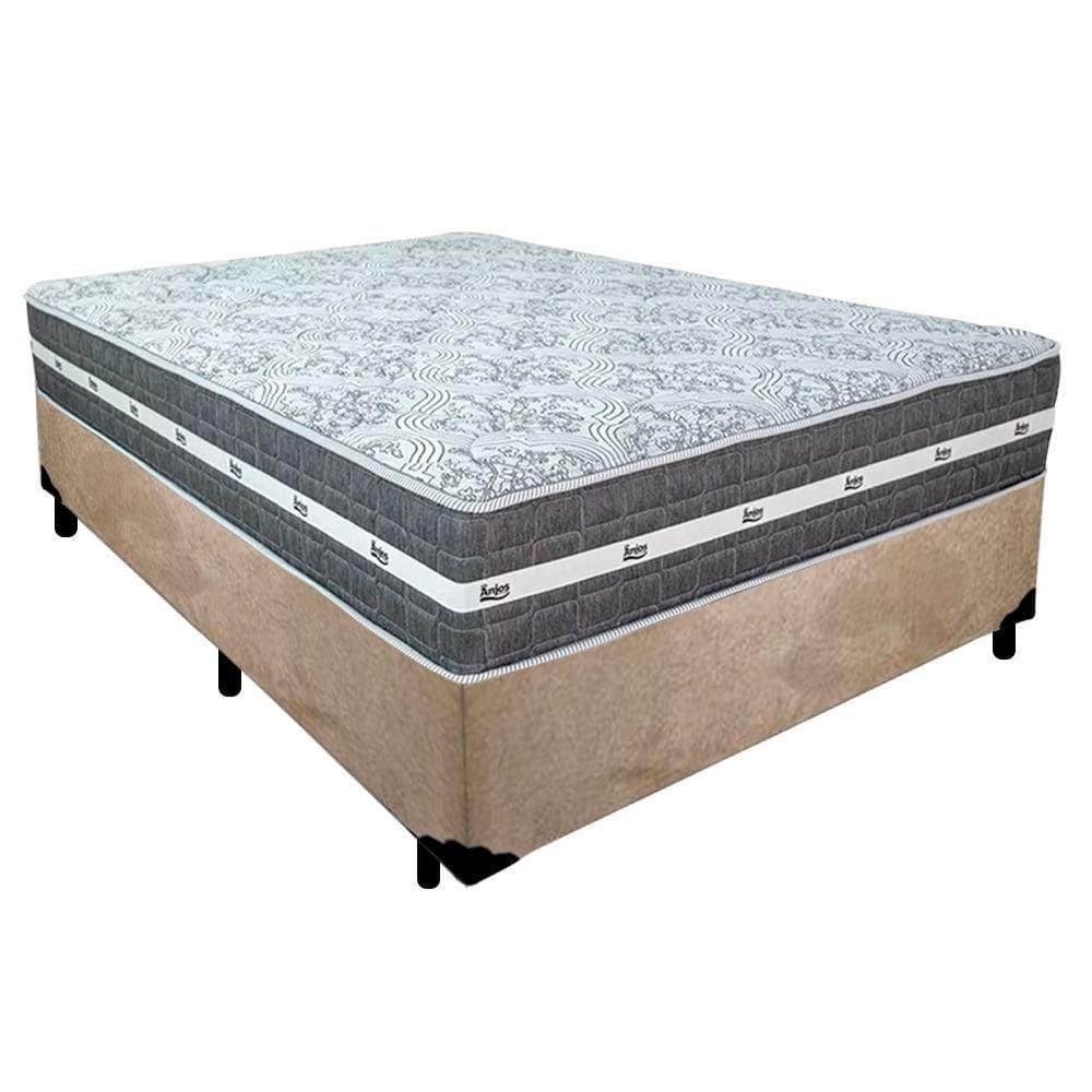 Cama Box Casal Suede + Colchão Black Graphite Molas Ensacadas 138x188x64cm Bege