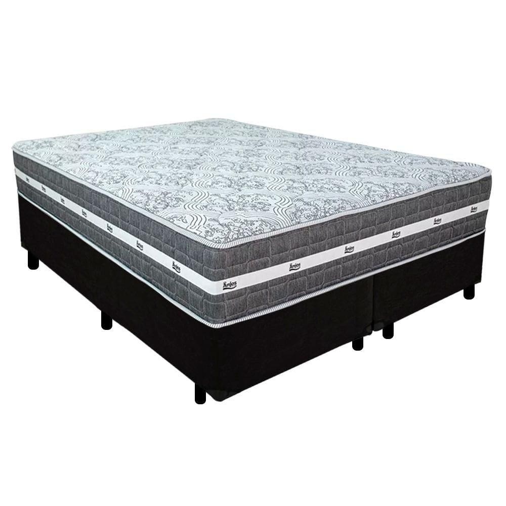 Cama Box Casal Bipartido Suede + Colchão Black Graphite Molas Ensacadas 138x188x64cm Preto