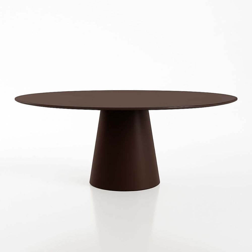 Mesa de Jantar Cone Oval 244x137 cm Laca Marrom Cacau com Vidro