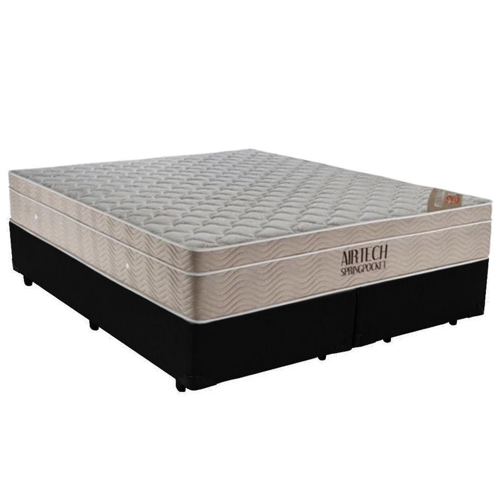 Cama Box King Bipartido Sintético + Colchão Ortobom Airtech Molas Ensacadas 193x203x65 Preto