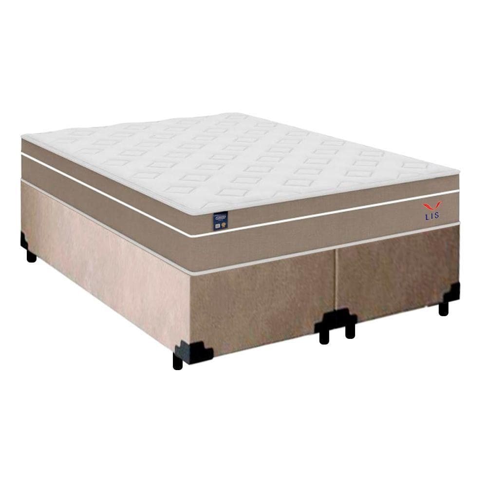 Cama Box Casal Bipartido Suede + Colchão Lis Molas Ensacadas Plumatex 138cm ? Suporta Até 120 Kg Por Pessoa