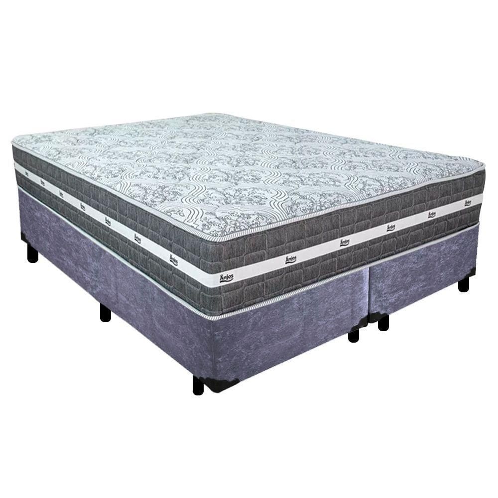 Cama Box Casal Bipartido Suede + Colchão Black Graphite Molas Ensacadas 138x188x64cm Cinza