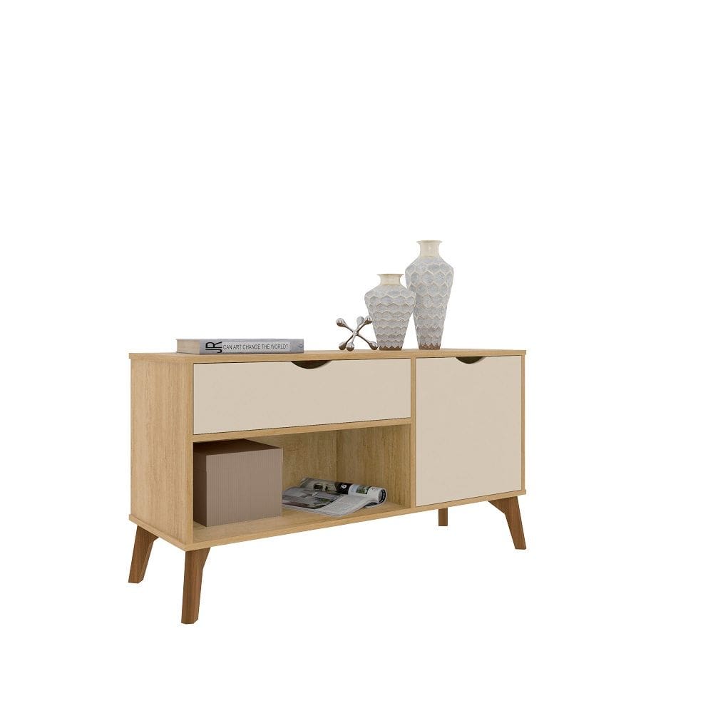 Aparador Buffet Organizador RV Móveis London com porta gaveta e pês de madeira maciça Cinamomo OFF White