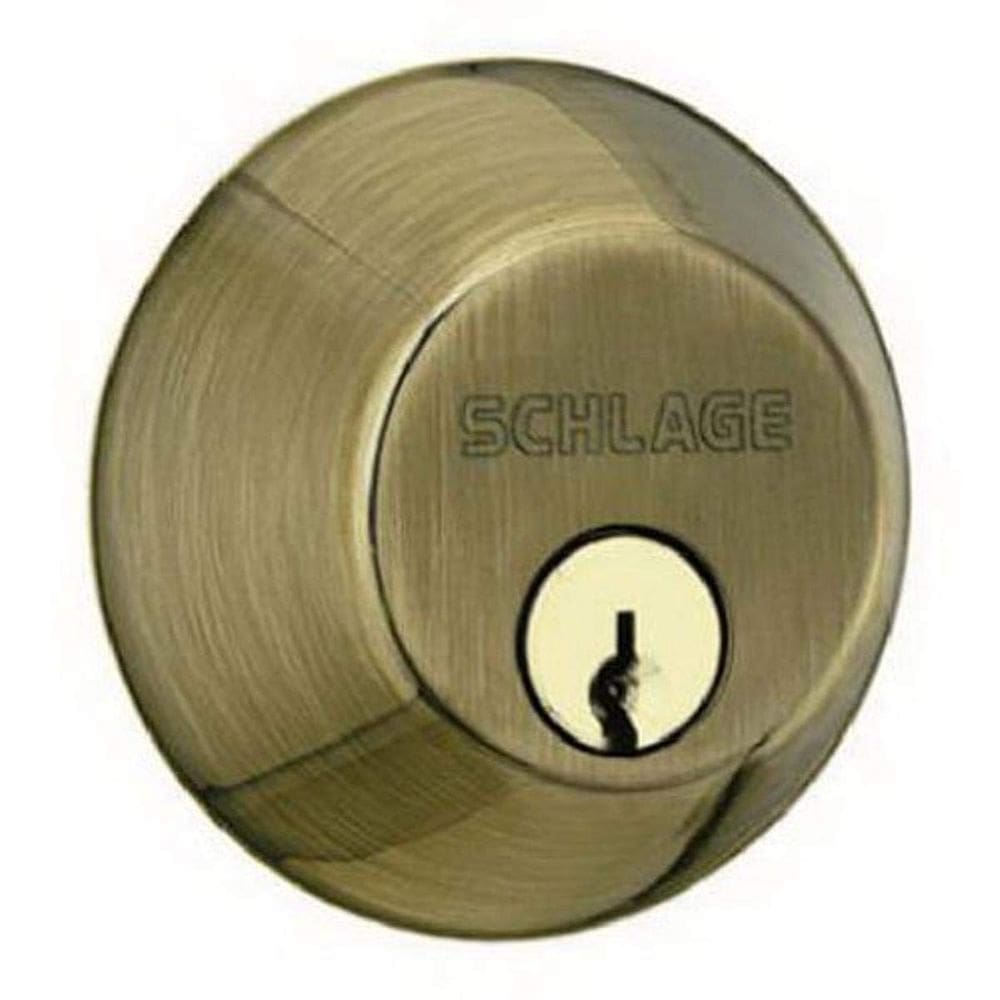 Fechadura Schlage B60N609 AB de cilindro único Deadbolt, latão antigo