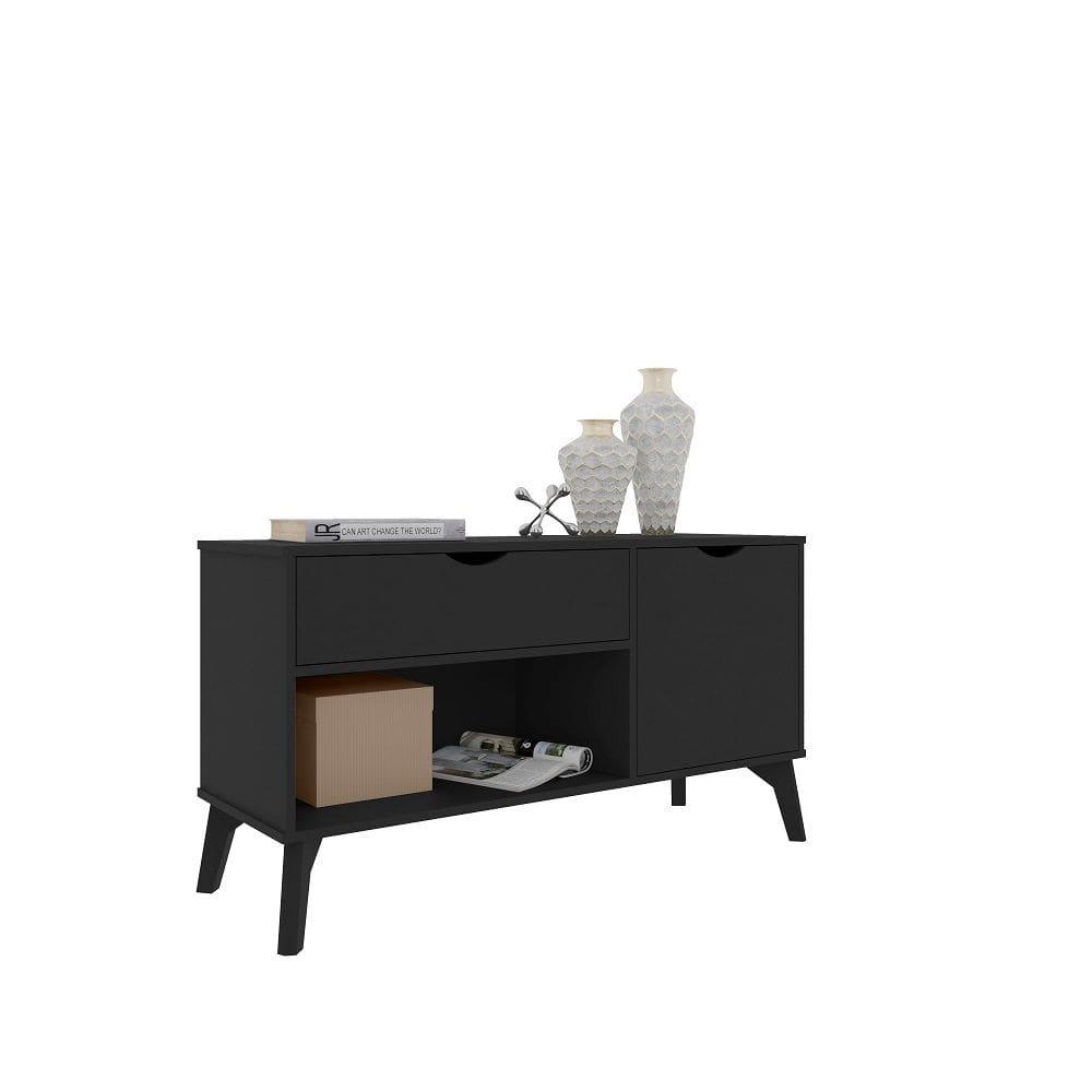 Aparador Buffet Organizador RV Móveis London com porta gaveta e pês de madeira maciça Preto