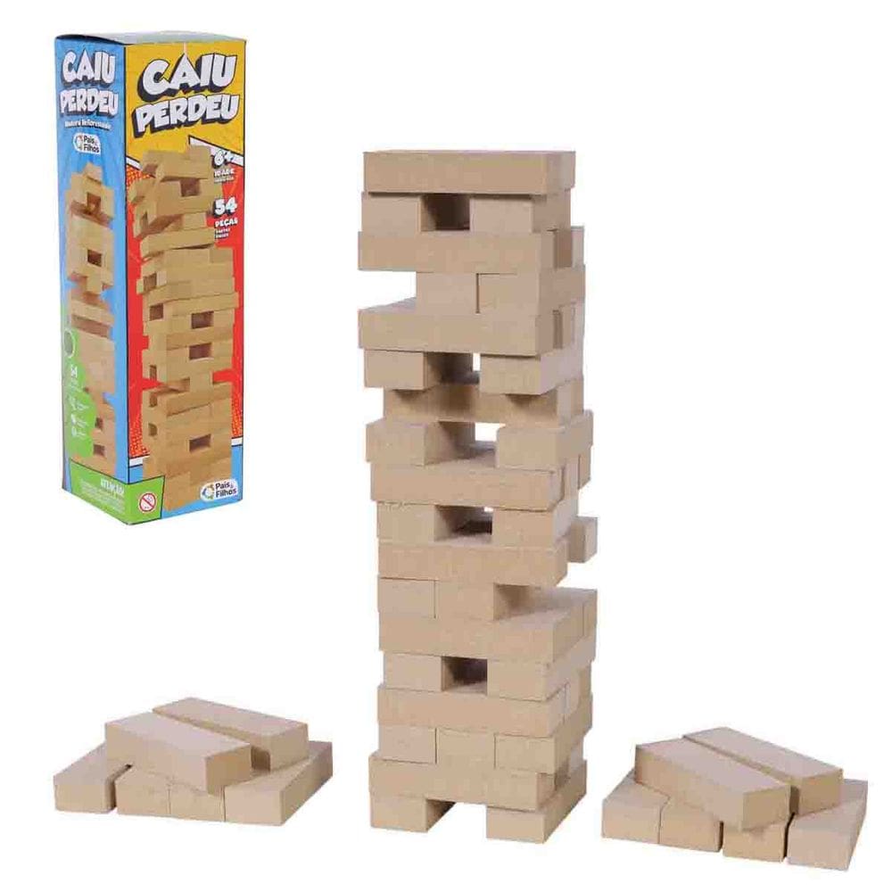 Jogo Caiu Perdeu Torre Madeira Família Amigos 54 Peças Mdf