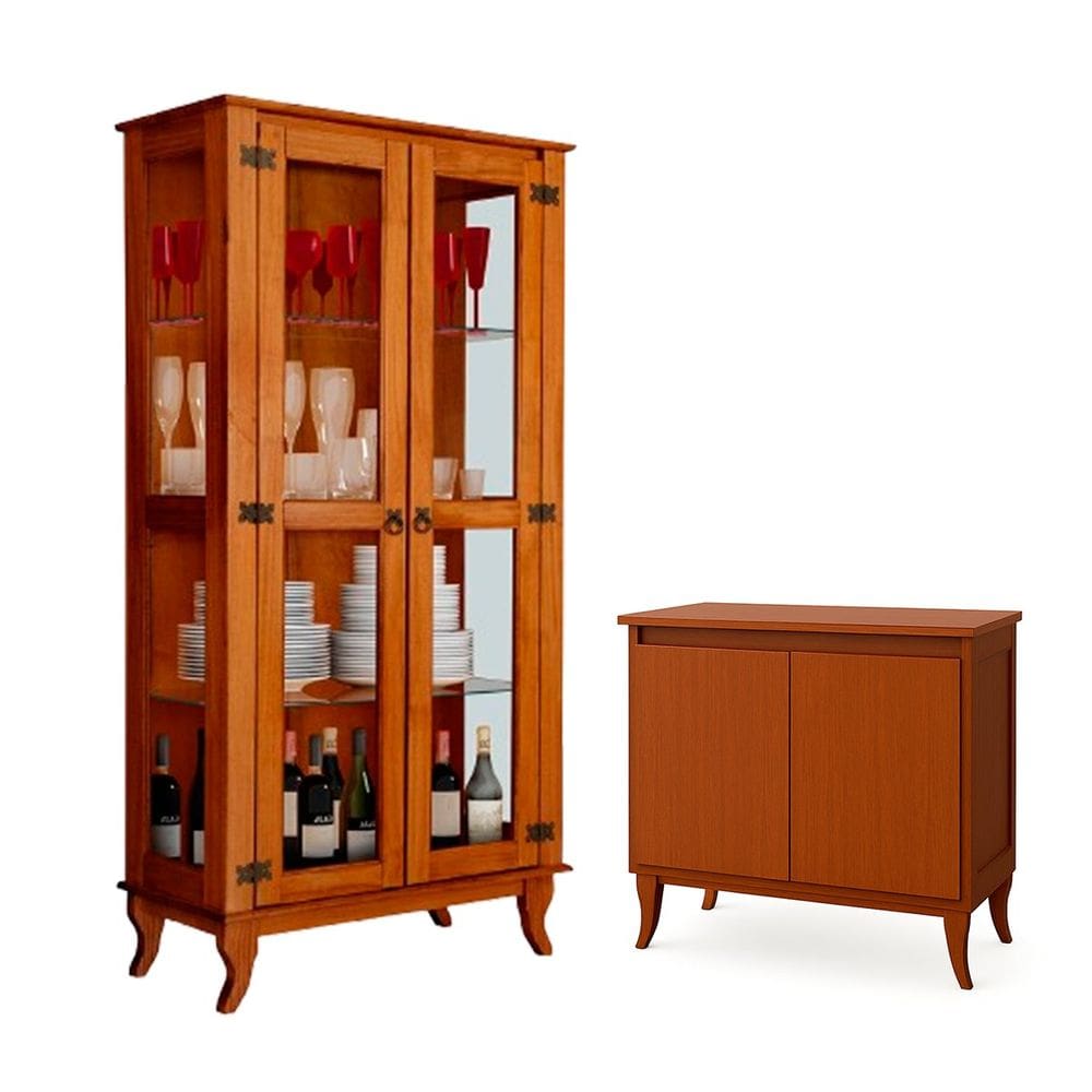 Cristaleira 2 Portas e Balcão Buffet 2 Portas 100% Madeira Ásia