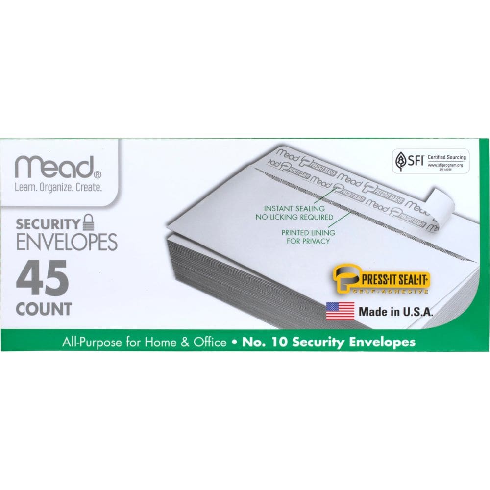 Envelope Mead #10, tamanho da carta, 10,5 x 24 cm, Peel Seal, 45 quilates