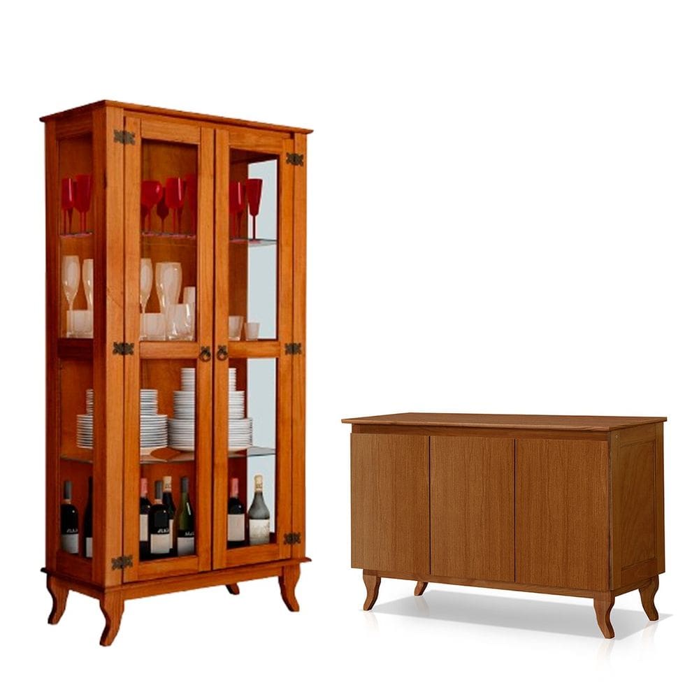 Cristaleira 2 Portas e Balcão Buffet 3 Portas 100% Madeira Ásia