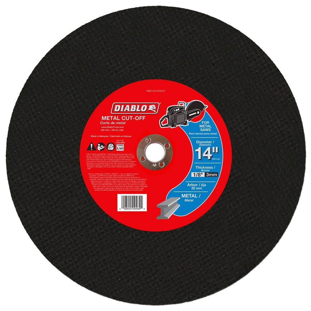 Disco de corte Diablo 14” de diâmetro 3 mm de espessura 20 mm Arbor