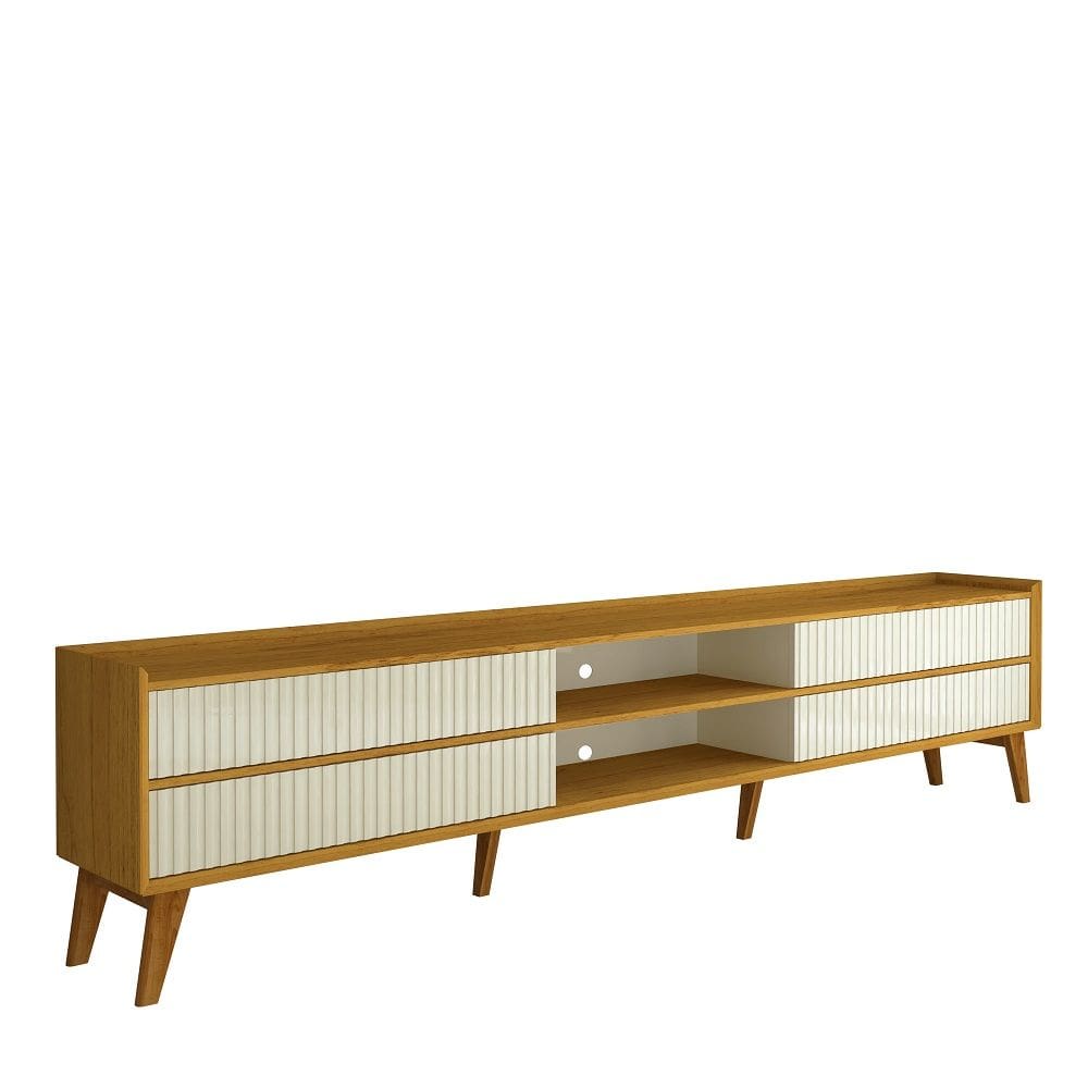 Rack Gelius Magnifico 4 gavetas com detalhes ripado pés de madeira maciça naturale OFF White
