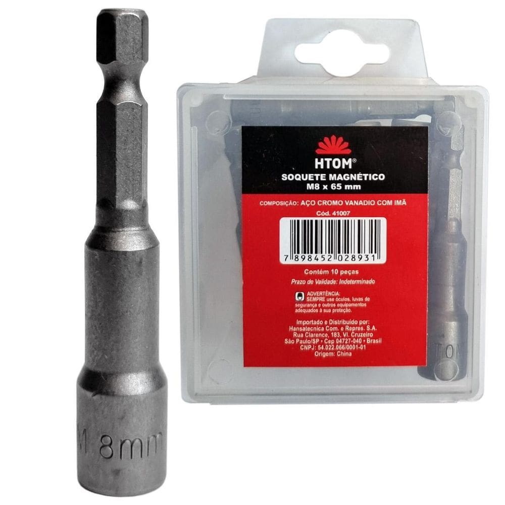 Jogo 10 Soquetes Magnéticos 8Mm Sextavado M8 X 65Mm Aço Cr-V