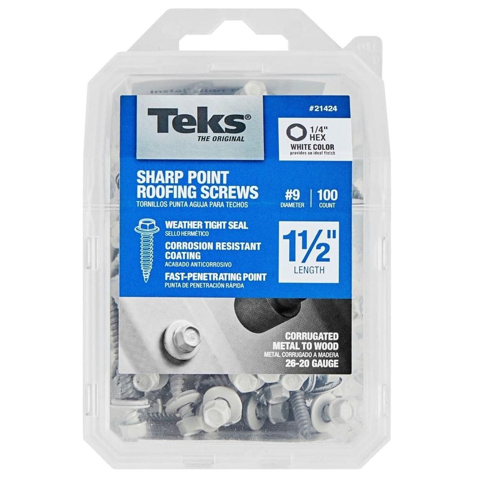 Parafusos TEKS 21424 #9 x 3,8 cm White Roofing, pacote com 100