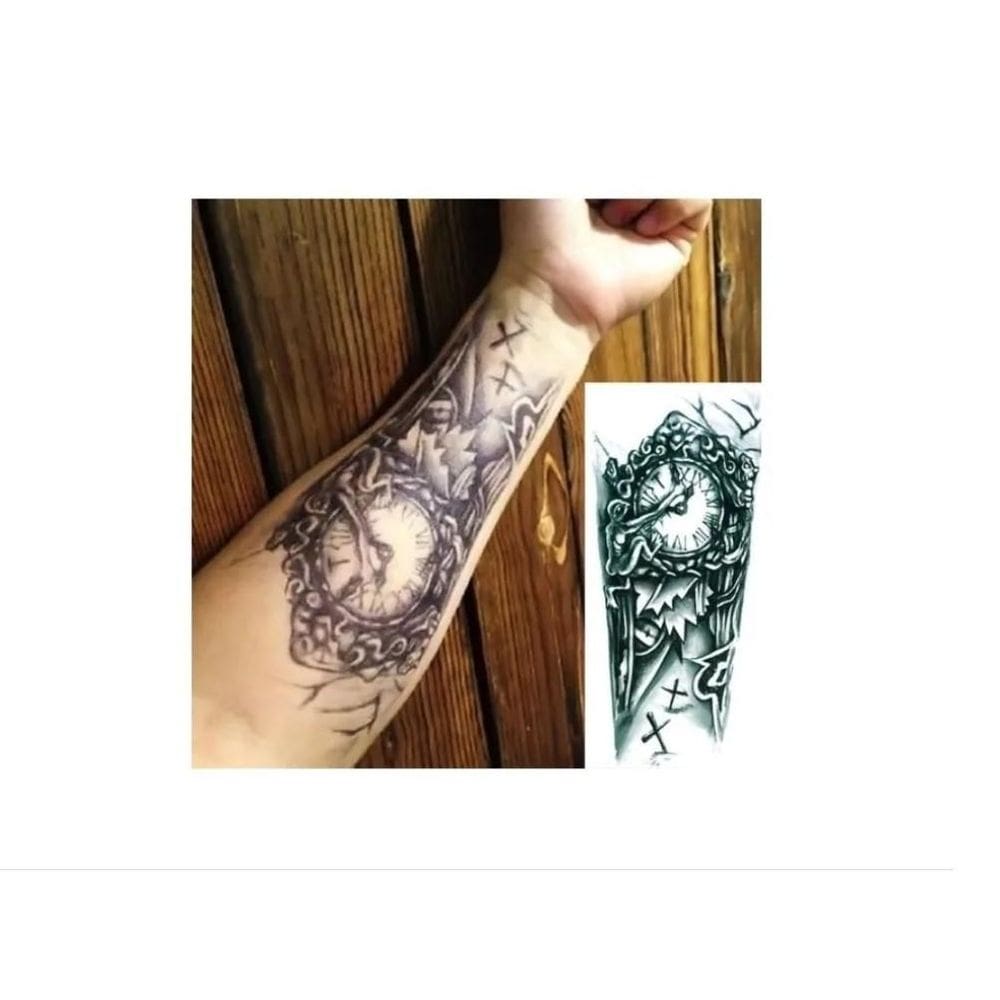Tatuagem Temporária Delicada Com 20 Cm Relógio Catedral