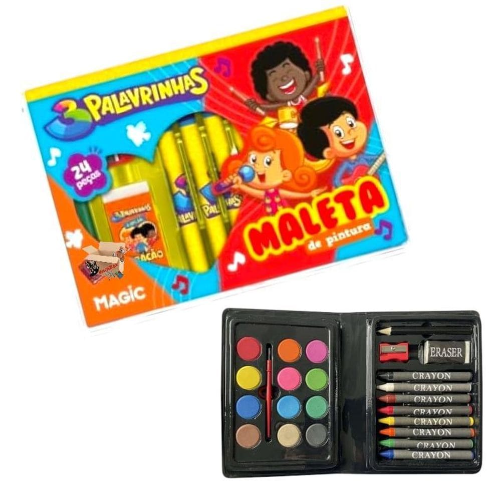 Kit Escolar Infantil Maleta Estojo Pintura Canetinhas 24 Pçs