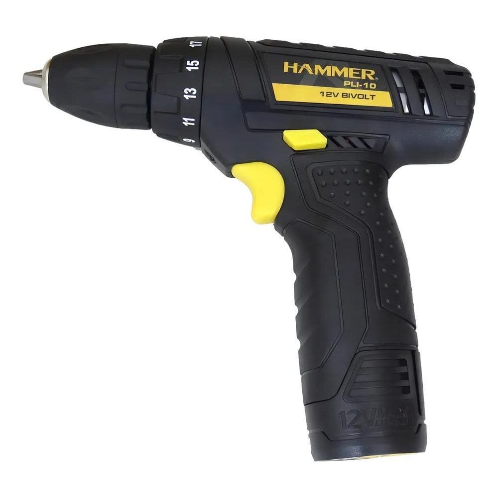 3X Furadeira Parafusadeira Lítio C/Kit Pli-10 Hammer Cor Pre