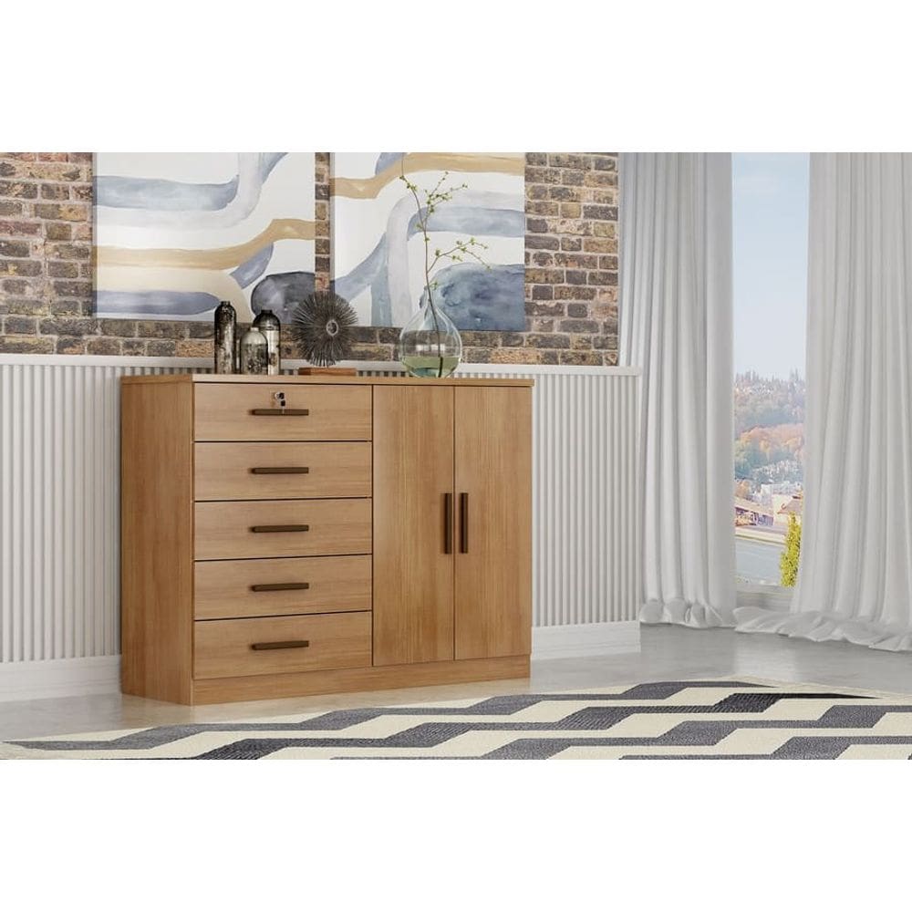 Cômoda para Quarto com Sapateira 5 Gavetas - Space-Cumaru - Móveis Novo Horizonte