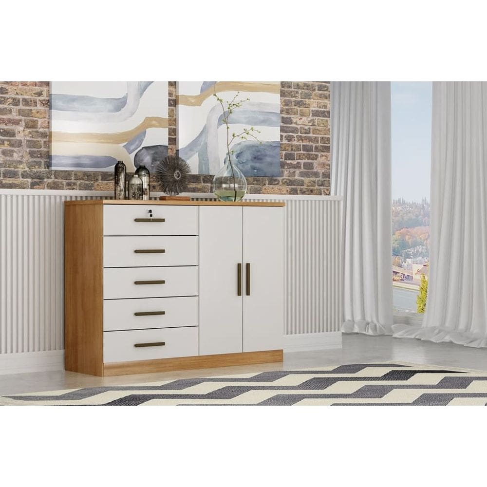 Cômoda para Quarto com Sapateira 5 Gavetas - Space-Cumaru off white  - Móveis Novo Horizonte