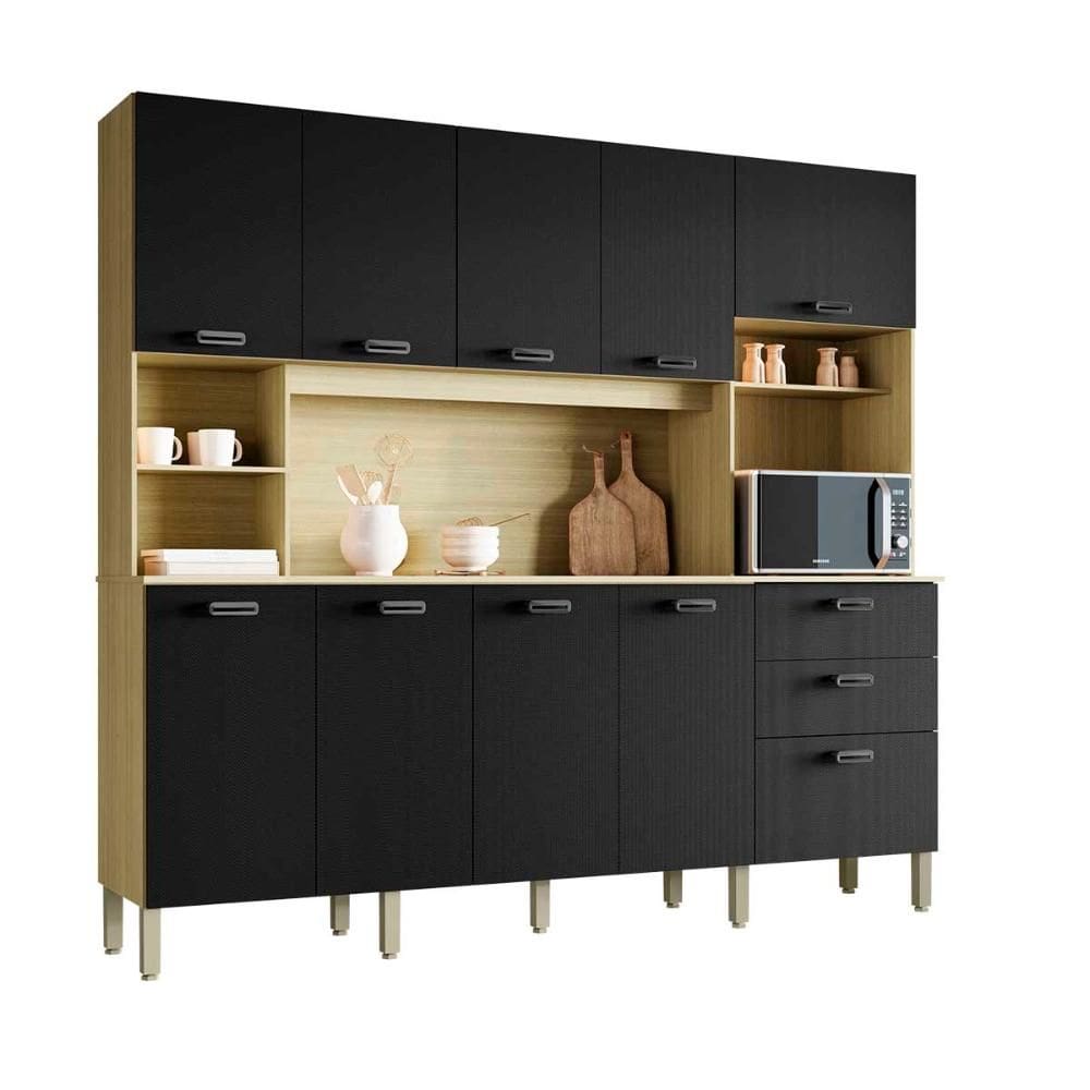 Armário Cozinha Completo com espaço para Microondas 10 Portas Intense Kits Paraná