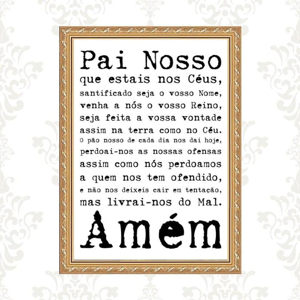 Quadro Moldura Dourada Oração Pai Nosso 24X18Cm