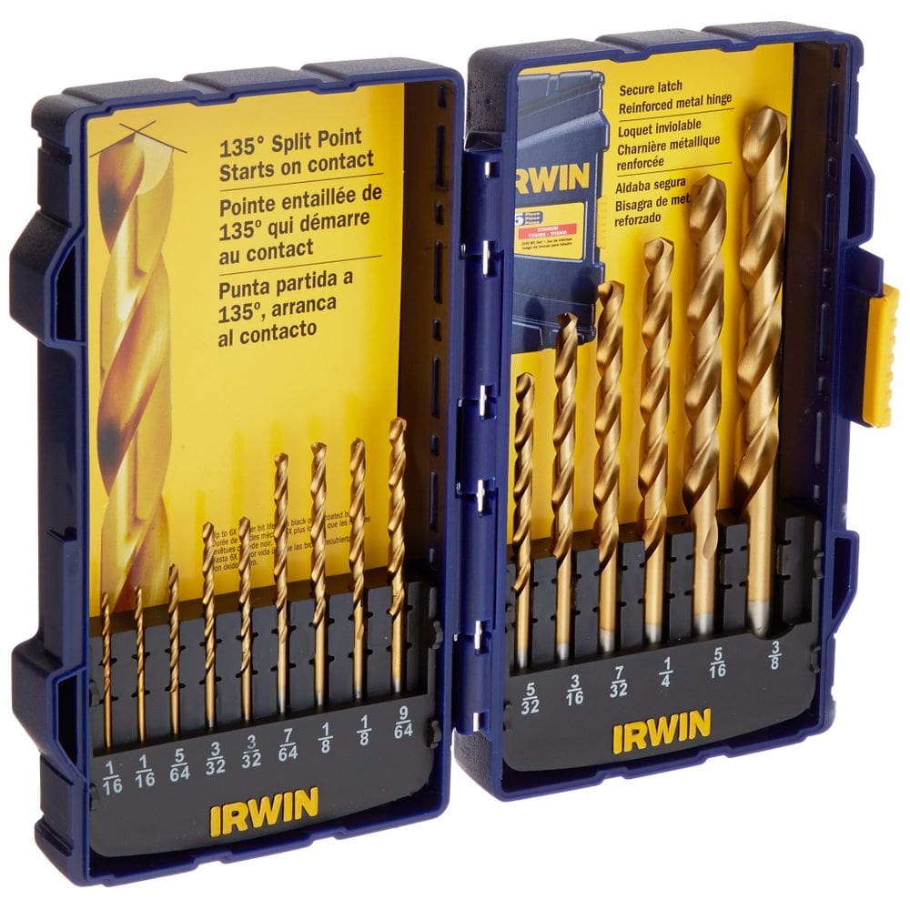 Conjunto de brocas IRWIN revestido com nitreto de titânio HSS de 15 peças