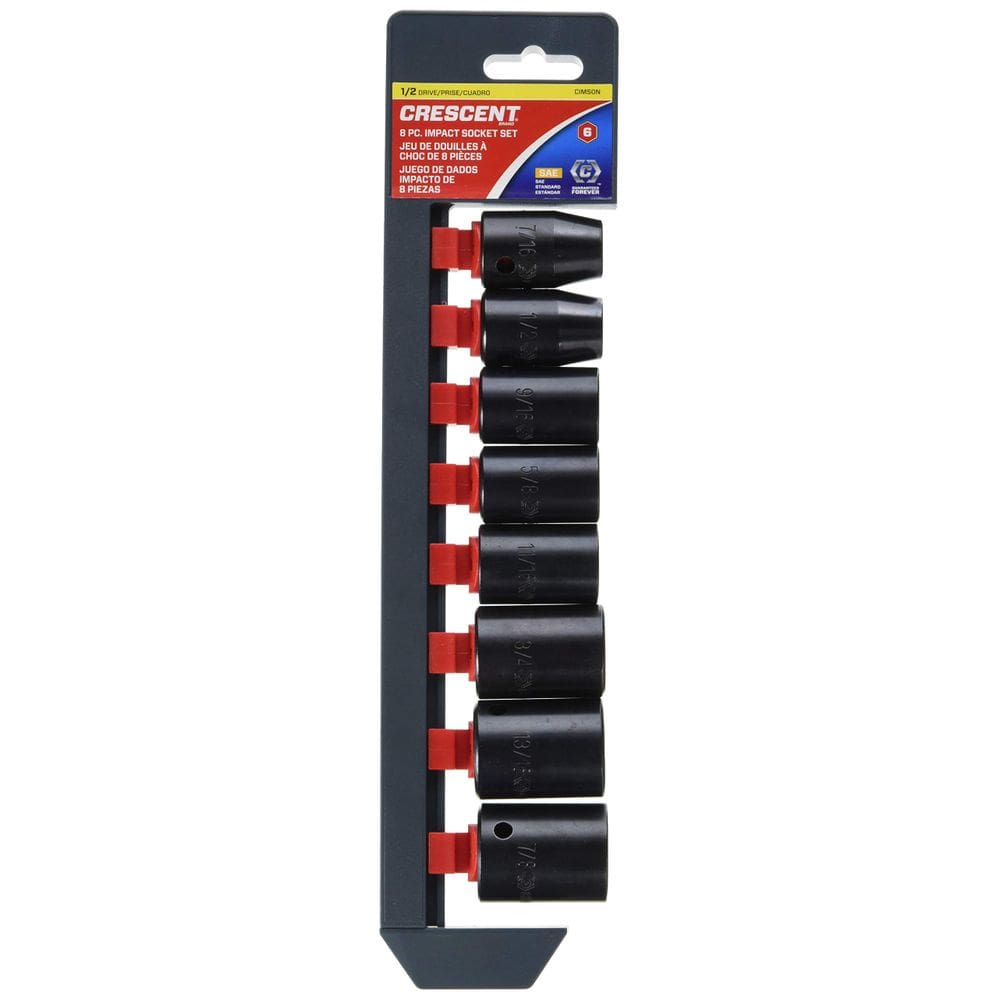 Juego de Dados de Impacto Crescent de 8 Piezas con Encastre de 1/2” y 6 Puntos