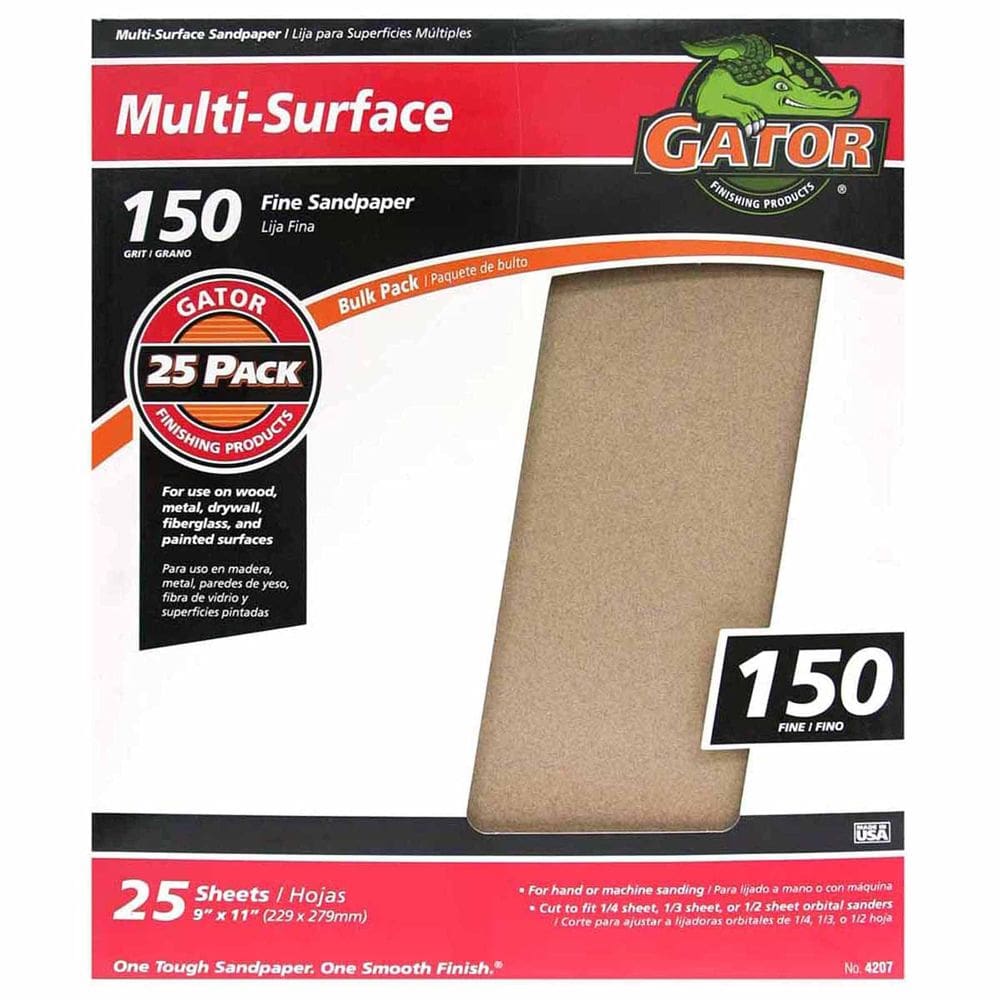 Folhas de lixa Gator Multi-Surface 150 Grit, 9 x 11 polegadas, pacote com 25