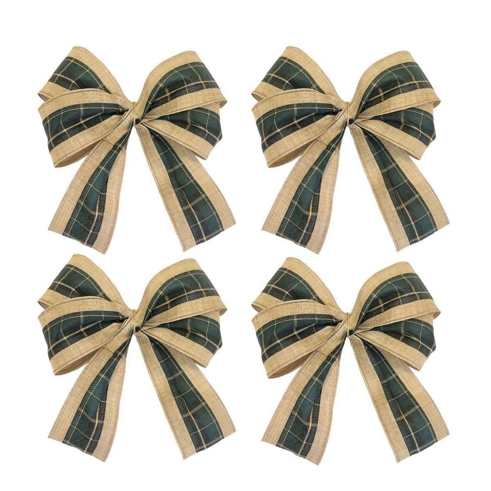 Laço Xadrez Verde Luxo Decoração Árvore Guirlanda Natal 18Un