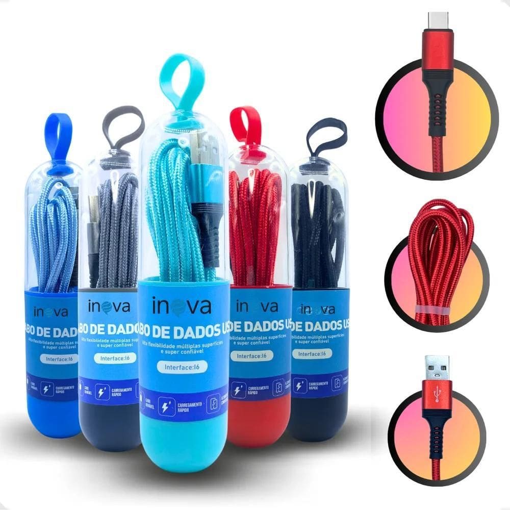 10X 2X Carregador Cabo Usb Tipo C 2 Metros Carga Rápida Tur