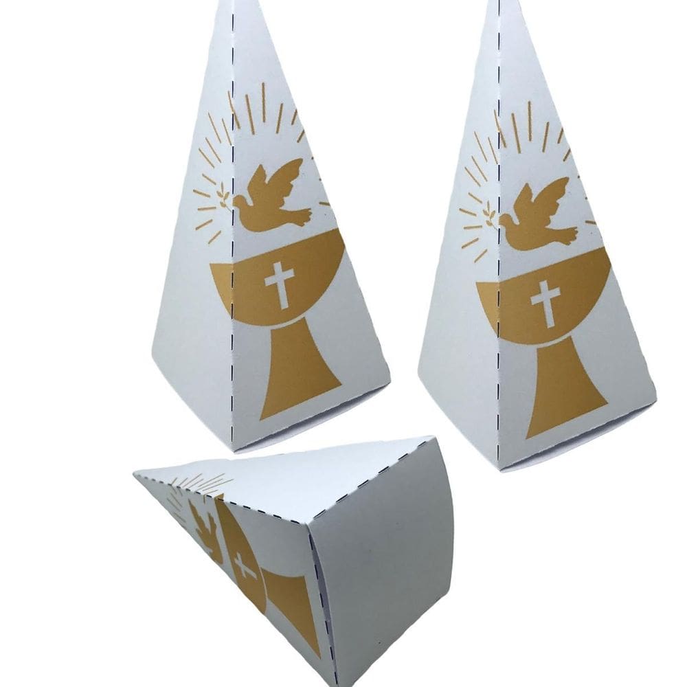 10 Caixas Batizado Montagem Simples - 10 Cones - Dourado