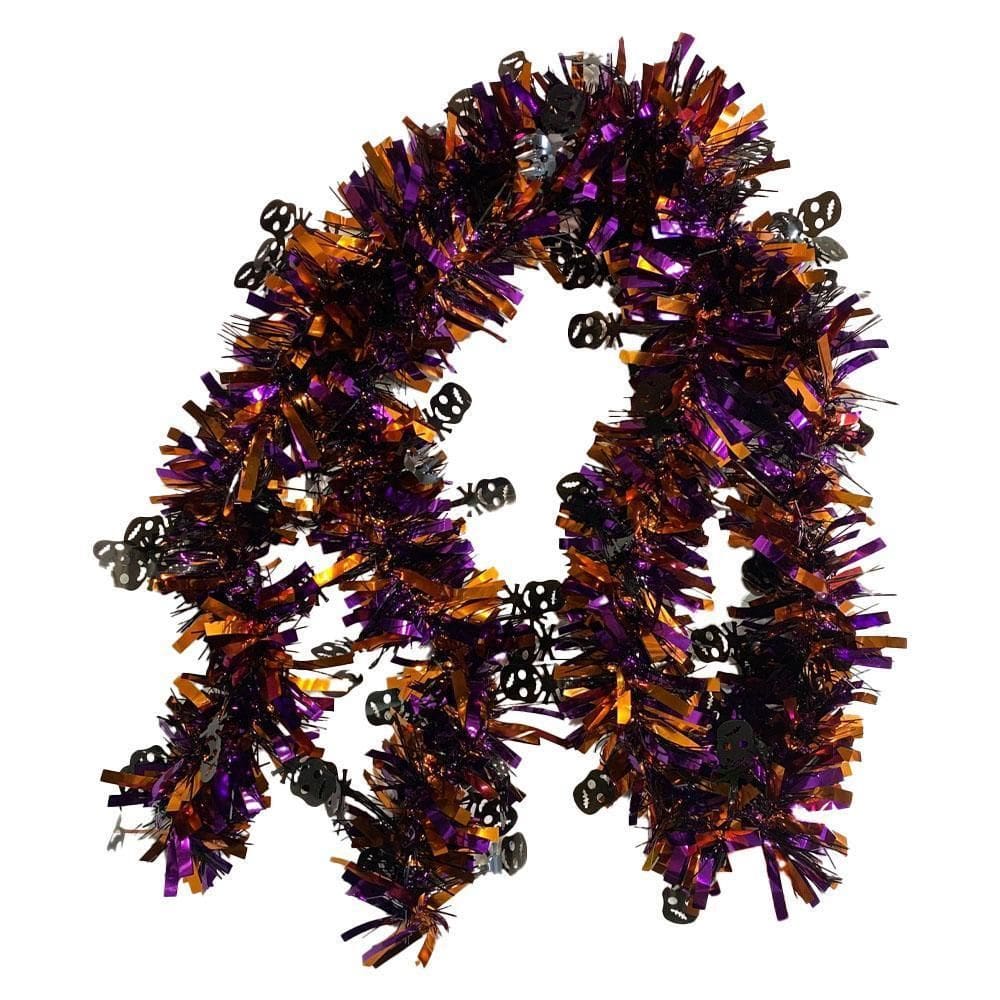 Festão Decorativo Roxo/Laranja Com Caveira 200Cm Enfeite